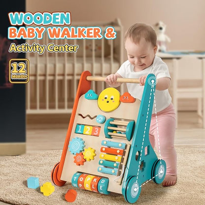 BAUTIA Wooden Baby Walker, Montessori Walker for Babies 12 Months, Push Walking Toys for 1 Year Old Learning to Walk