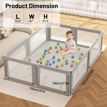Foldable Playpen for Babies and Toddlers, 51" Portable Play Pen with Mat and Ocean Balls, Play Yard with with Visible Mesh for Inddor and Outdoor, No Assembly Required, Dark Gray