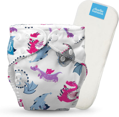 Charlie Banana Cloth Diapers, Reusable, Washable, Adjustable One Size Diaper, for Babies and Toddlers, with Absorbent Insert - Sweet Dreams on Grey, 1 Pack