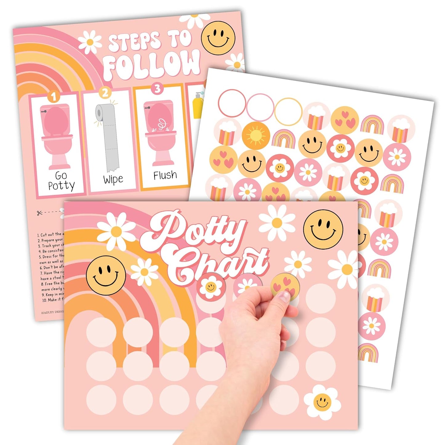 Hadley Designs Potty Training Chart for Toddlers Girls -10 Sticker Potty Chart for Toddlers Girls, 8.5x11" Potty Training Sticker Charts for Toilet Success, Unicorn Toddler Reward Chart for Kids