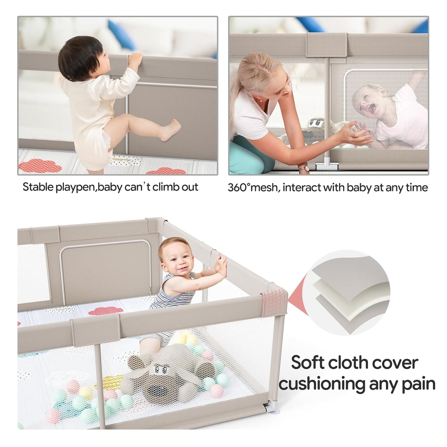 Fodoss Baby Playpen 50×50in, Small Play Pen for Babies and Toddlers, Playpen for Apartment, Play Yard, Activity Fence, Baby Playard with All-Side Mesh, Pull Rings