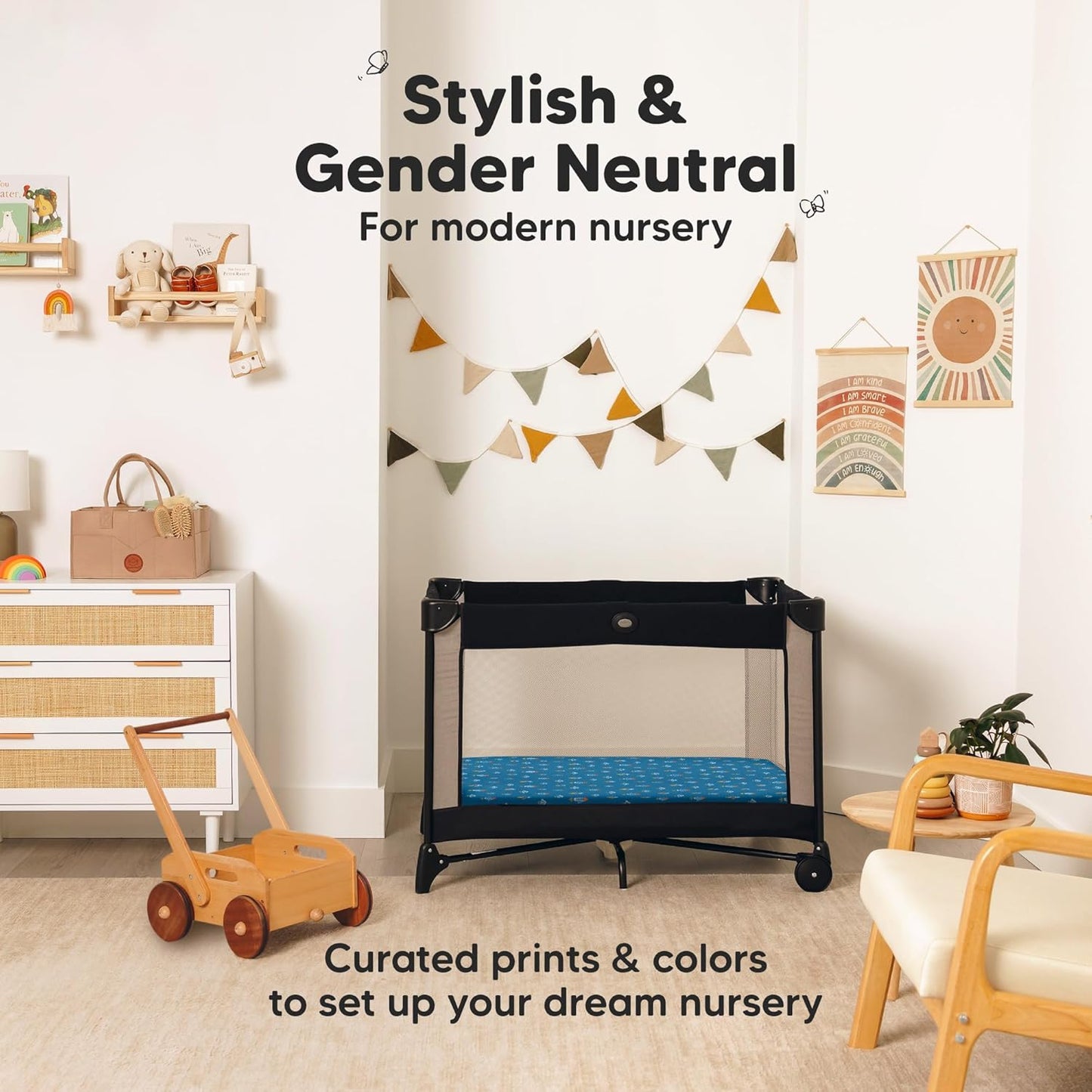 2-Pack Waterproof Pack and Play Sheets, Mini Crib Sheets Fitted for Boy, Girl - 38 x 26 Viscose from Bamboo Pack N Play Mattress Sheets for Graco, Toddler Playard Baby Crib Sheets Neutral (Blue Flax) - Colors A