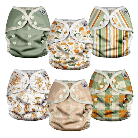 Mama Koala Reusable Adjustable Cloth Diaper Covers with Double Gusset for Girls and Boys, Snap Closure, Size M(Simply Neautrals)
