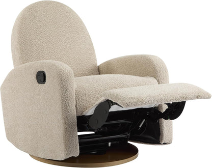 GDFStudio Swivel Glider Recliner Chair Nursery Rocker Recliner Chair with Boucle Upholstered High Back Single Seat Sofa Chair with Deep Seat Manual Nursing Reclining for Living Room, Light Green