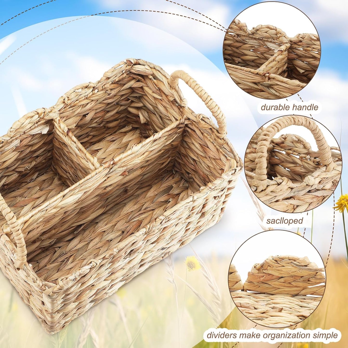 Chunful Wicker Diaper Caddy Organizer Scalloped Edge Rattan Basket with Dividers 9.5 x 13.5 x 7 Inch Woven Natural Basket Storage Organizer Handmade for Baby Shower Gifts Newborn Storage