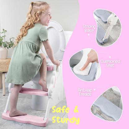 bebeleh Musical & Sound Toddler Potty Training Seat w/Step Stool Ladder - Collapsible & Adjustable Toilet, Pre Assembled Toddler Toilet Seat w/Music & Sounds - Splash Guard & Anti-Slip Steps - Gray
