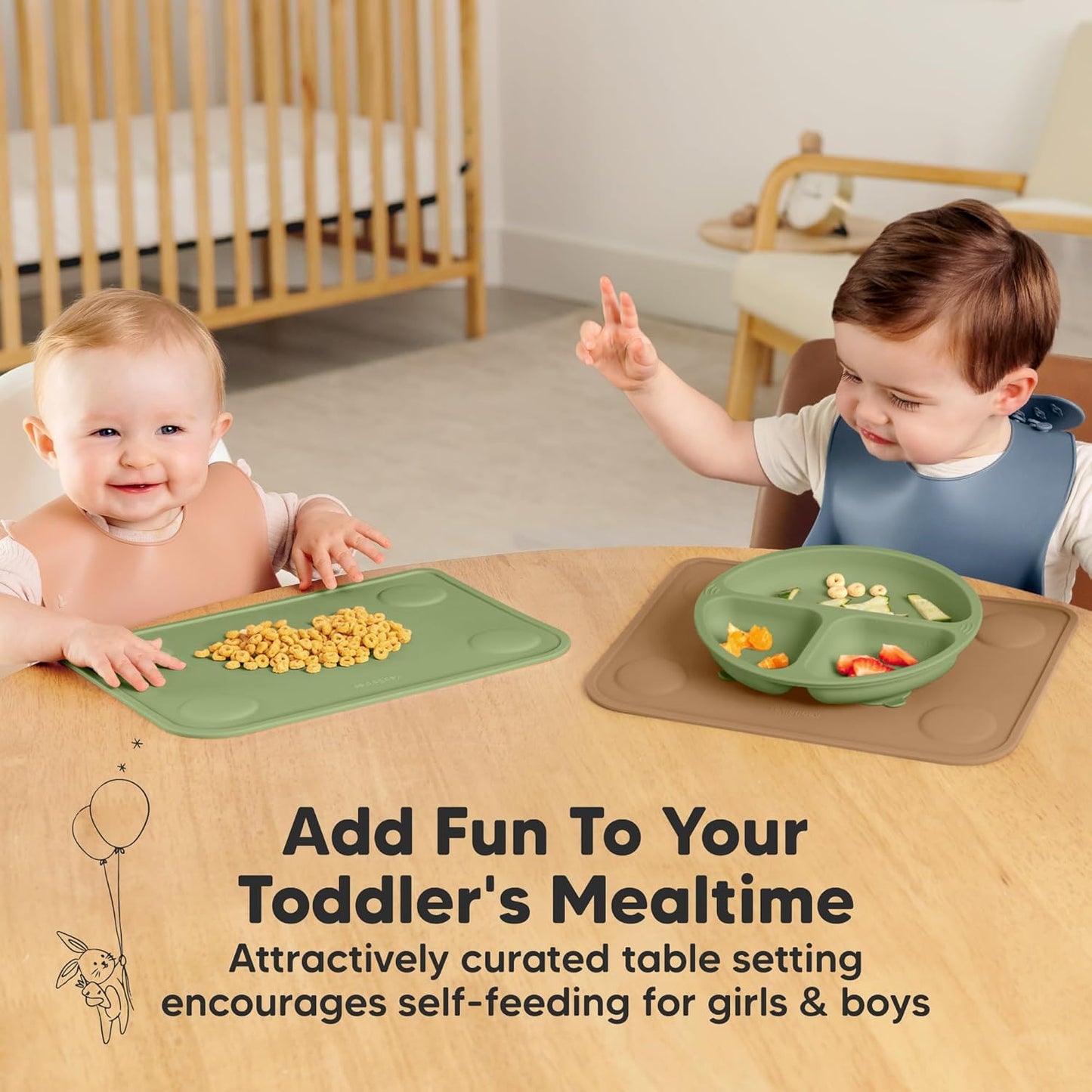 KeaBabies 2pk Silicone Placemats for Toddlers, Kids - 12x9 Non Slip Suction Baby Silicone Placemat for Restaurants, Dining Table,Travel, Easy to Clean, Food Grade/BPA-Free,Small Baby Table Mat(Slate)