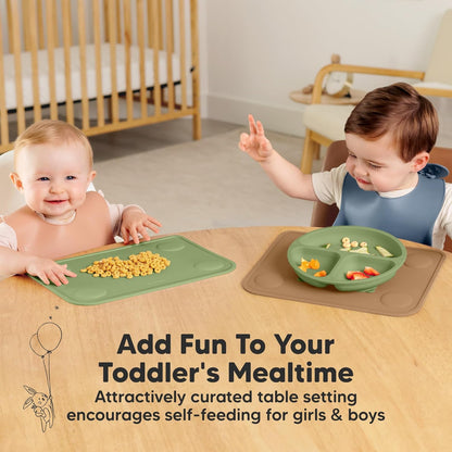 KeaBabies 2pk Silicone Placemats for Toddlers, Kids - 12x9 Non Slip Suction Baby Silicone Placemat for Restaurants, Dining Table,Travel, Easy to Clean, Food Grade/BPA-Free,Small Baby Table Mat(Slate)