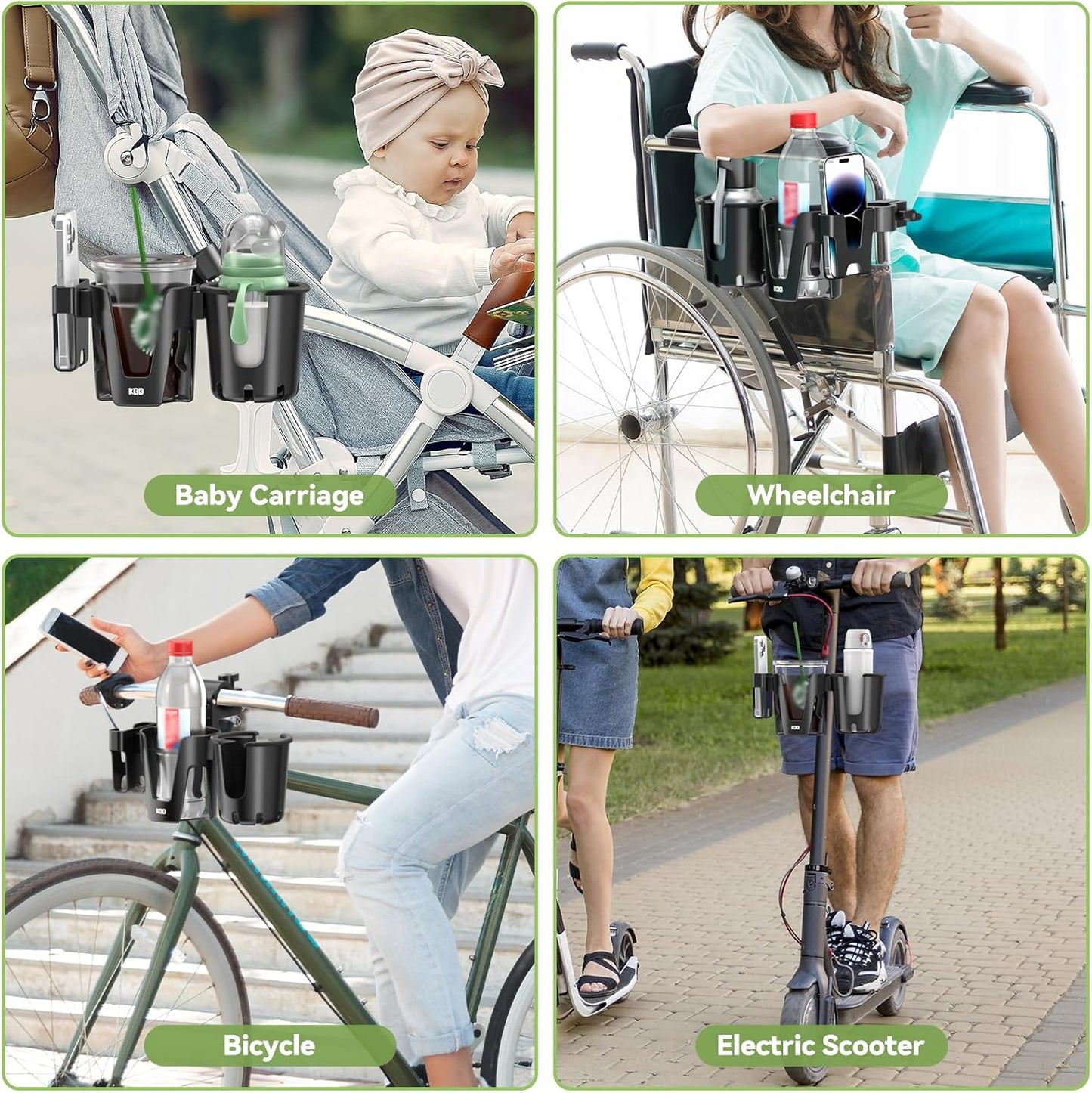 KDD Stroller Cup Holder with Phone Holder, 3-in-1 Removable Bottle Holder, 360 Degrees Rotation Drink Holder for Wheelchair, Stroller, Bike, Walker, Scooter, Bicycle, Uppababy, Bugaboo, Britax