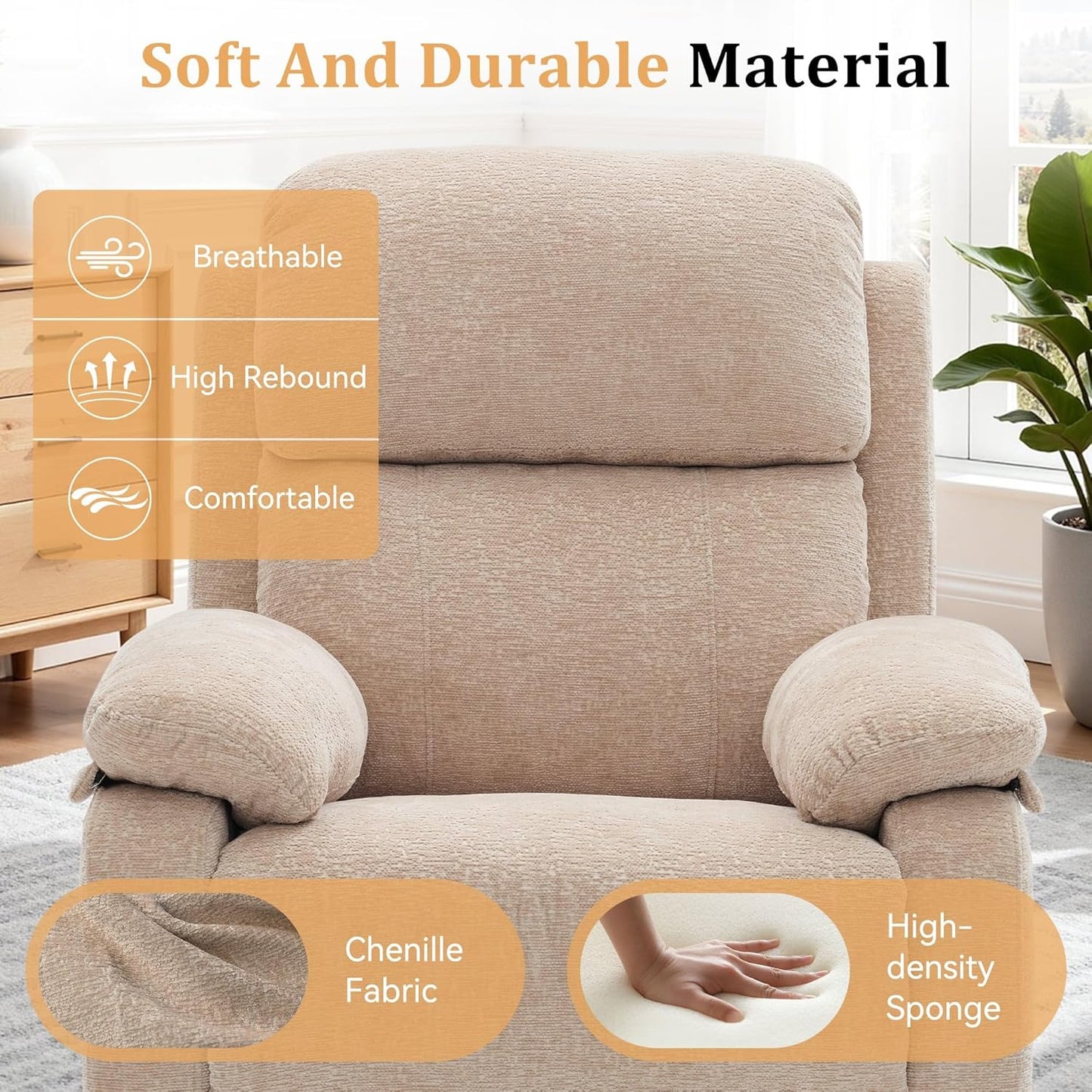 Korser Recliner Chair, 360 Swivel Rocker Chair for Adults, Small Rocking Recliner for Small Spaces, Upholstered Fabric Glider Recliner Nursery