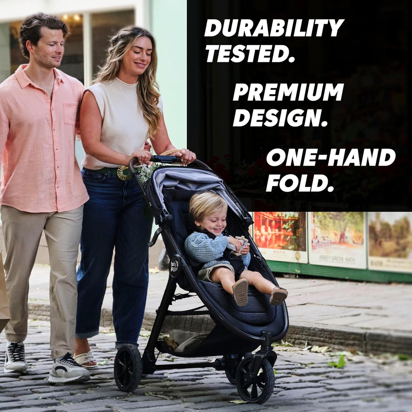 Baby Jogger City Mini GT3 All Terrain Baby Stroller with Forever Air Rubber Tires, All Wheel Suspension, Lightweight Stroller with Magnetic Buckle, No-Rethread Harness, and Foot Brake, Frosted Ivory