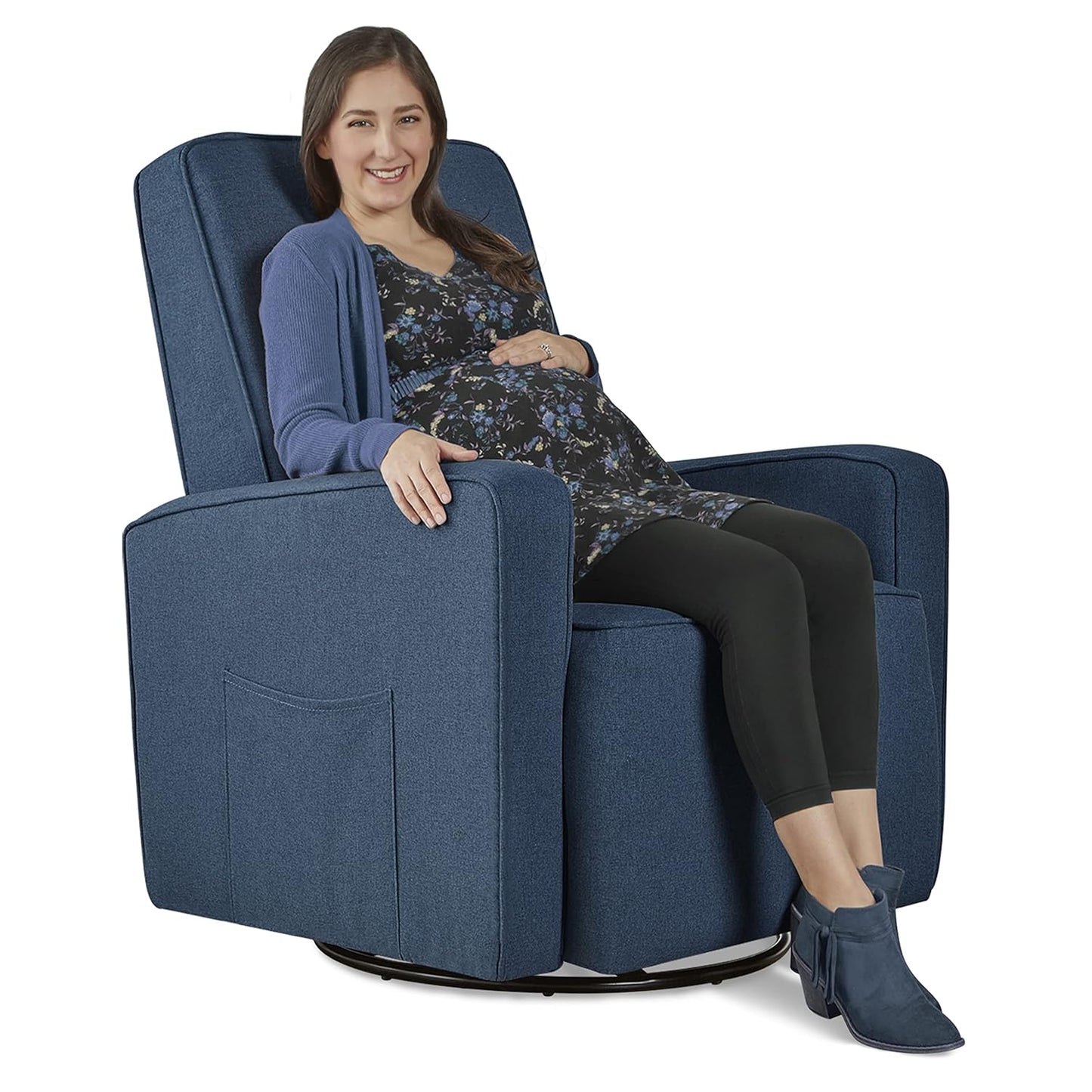 Evolur Holland Upholstered Plush Seating Glider Swivel, Glider Chair for Nursery in Harbor, Modern Nursery Glider, Tool-Free Assembly, Easy to Clean, Environmentally Conscious Glider
