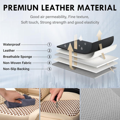 Coverado Leather Seat Covers for Car, Waterproof Car Seat Covers Full Set, 2 in 1 Conversions Car Seat Cover Protector Car Accessories Universal Fit for Most Cars SUVs and Trucks Beige