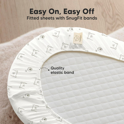 2-Pack Organic Bassinet Sheets for Girls, Boys - 100% Cotton Bassinet Mattress Sheets Compatible with Halo Bassinest Swivel Sleeper, Graco, Baby Delight, Chicco, Unisex Fitted Bassinet Sheets (Elly)