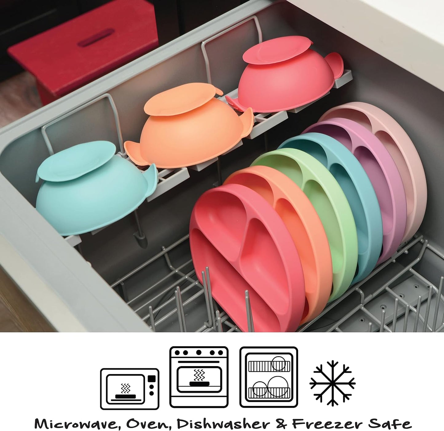 PrimaStella Unbreakable Silicone Non-Slip Bowl and Chew Spoon Set for Babies and Toddlers (Rainbow Swirl)