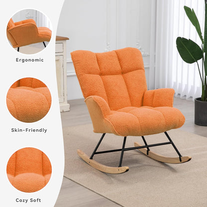 SAETSFEG Nursery Rocking Chair Teddy, Upholstered Glider Rocker with High Backrest, Comfortable Stylish Accent Armchair with Padded Seat for Living Rooms, Bedrooms, Offices, Colorful