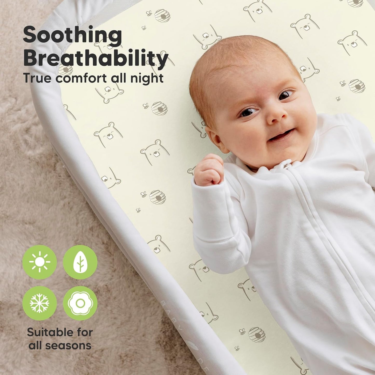2-Pack Organic Bassinet Sheets for Girls, Boys - 100% Cotton Bassinet Mattress Sheets Compatible with Halo Bassinest Swivel Sleeper, Graco, Baby Delight, Chicco, Unisex Fitted Bassinet Sheets (Elly)