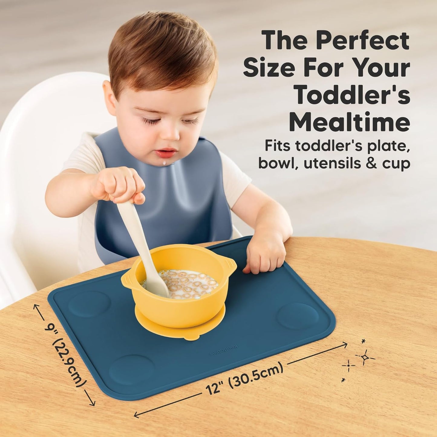 KeaBabies 2pk Silicone Placemats for Toddlers, Kids - 12x9 Non Slip Suction Baby Silicone Placemat for Restaurants, Dining Table,Travel, Easy to Clean, Food Grade/BPA-Free,Small Baby Table Mat(Slate)