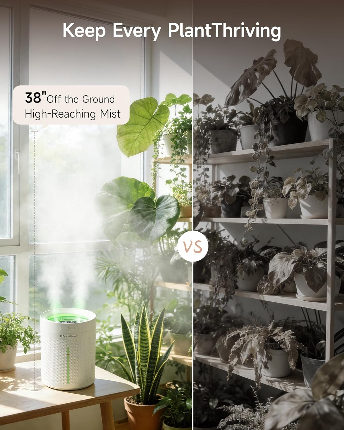 SP SpacePlayer Cool Mist Humidifier for Bedroom, 3L Top Fill Ultrasonic, 4000mAh Cordless Portable Humidifier, Quiet 23dB, Auto Shut-Off, Timer, Easy Clean, for Baby Nursery, Plants, Home Office