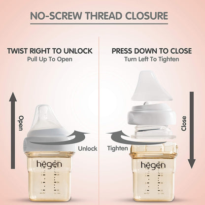 hegen Baby Bottles - Anti Colic Baby Bottles Wide Neck - Breastfeeding System 5 oz with Slow Flow Teats (2 Pack)