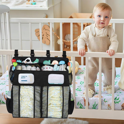 Accmor Hanging Baby Diaper Caddy Organizer, Diaper Stacker, Baby Crib Hanging Classified Storage Bag Organizer for Changing Table, Crib, Playard or Wall & Nursery Organization, Grey
