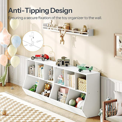 HOOBRO Kids Bookshelf - 39.4" L Toy Storage Cabinet, Bookcase Footboard, Cubby Shelf, Fit for Children's Room, Playroom, Hallway, Kindergarten, White WT132CW01