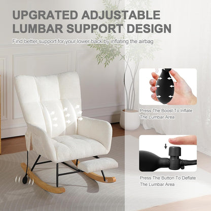 Rocking Chair Nursery with Airbag, Comfy Modern Nursery Rocking Reading Chair indoor with Footrest, Cozy Upholstered Glider Rocker Chairs for Living Room Bedroom Offices(Chenille, Dark Grey)
