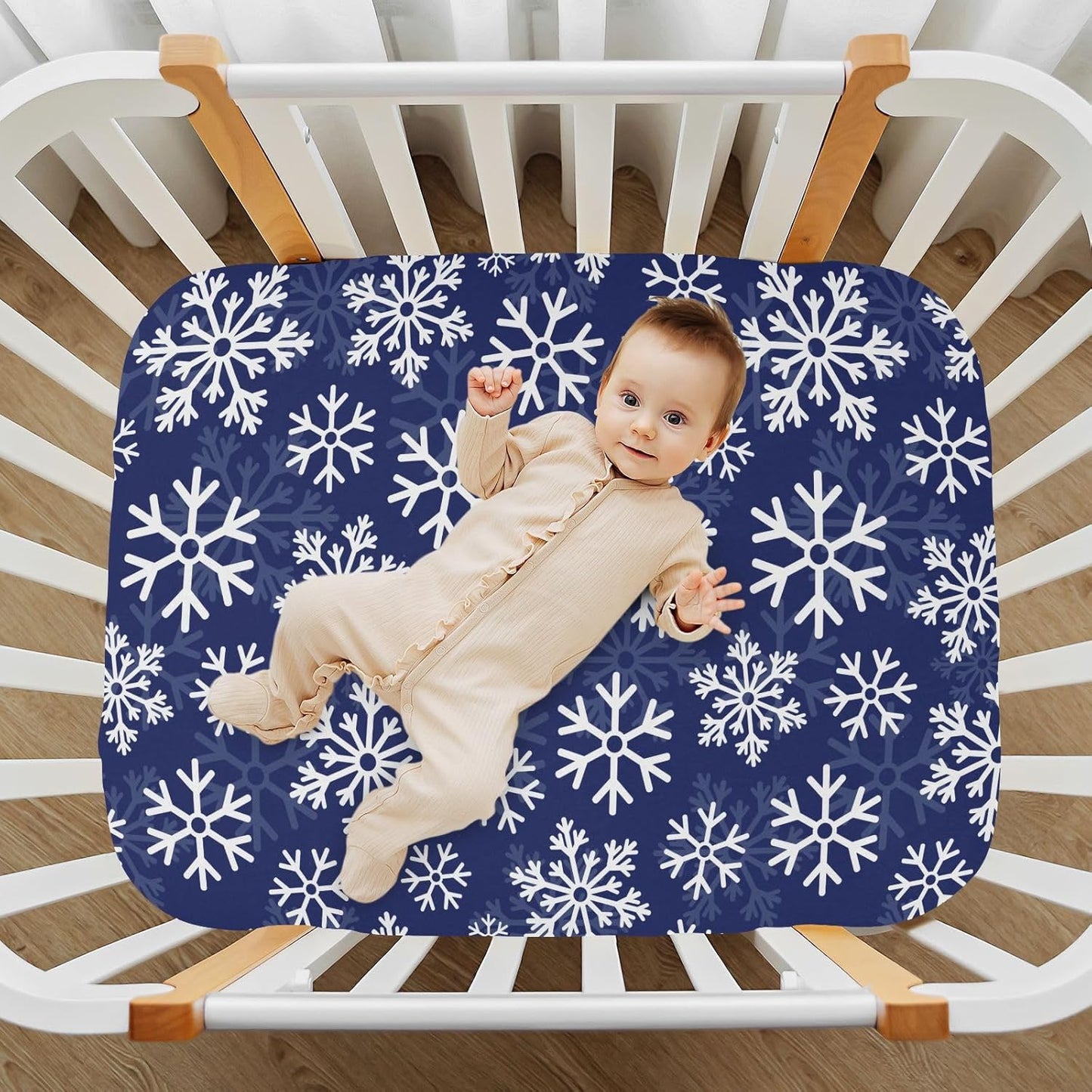 Fitted Crib Sheets White Bears with Clouds Stretchy Portable Playard Sheets for Baby Toddler, Breathable Soft Mini Crib Mattress 39 x 27 in for Boys and Girls