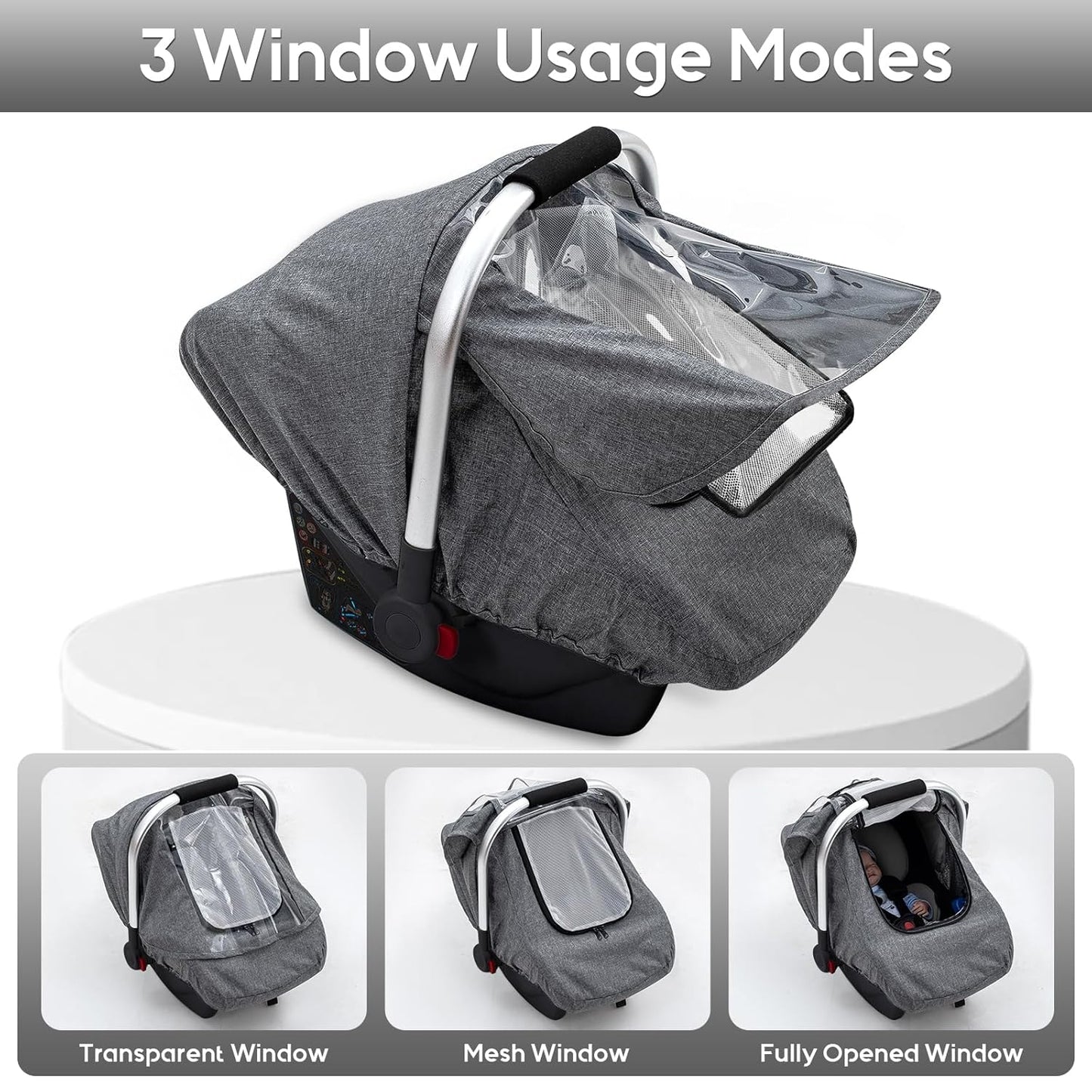 Baby Car Seat Cover, Waterproof Carseat Cover with EVA Transparent Window, Universal Car Seat Rain Cover with Storage Bag, Breathable Baby Carrier Cover for Cold Weather