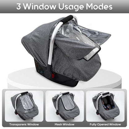 Baby Car Seat Cover, Waterproof Carseat Cover with EVA Transparent Window, Universal Car Seat Rain Cover with Storage Bag, Breathable Baby Carrier Cover for Cold Weather