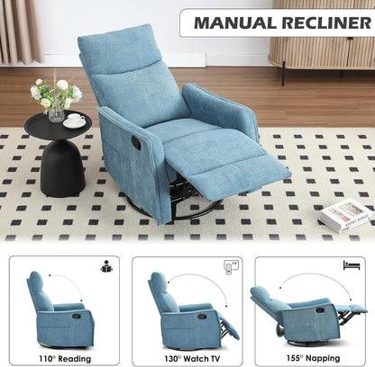 Trustyue Swivel Rocker Recliner Chair, 360° Swivel Recliner with Heat and Massage, Rocker Recliner Nursery Glider Chair with Side Pockets for Living Room (Beige, Fabric)