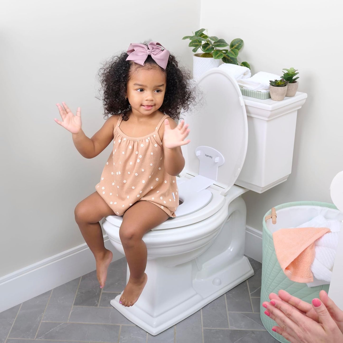 Ingenuity Ready Set Go Potty Training Toilet, Removable Bowl, Non-Skid Bottom, Wide Stable Base, Age 18 Months & Up, White & Grey