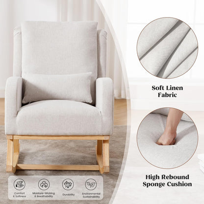 HCHAIRH Rocking Chair Nursery, Sherpa Nursing Rocking Chairs, Upholstered Nursery Glider Rocker for Mom Nursery Morden Accent Rocking Chair Pillow for Living Room,Bedroom,Teddy Light Grey