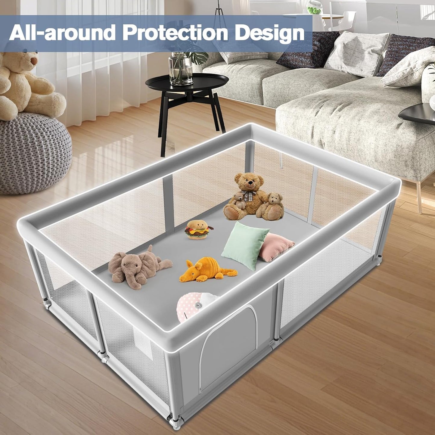 Large Baby Playpen for Babies and Toddlers, Playpen 74×50, Large Baby Play Yards Indoor & Outdoor, Sturdy Safety Baby Play Pen with Soft Breathable Mesh, Toddlers Activity Center with Anti-Slip Base