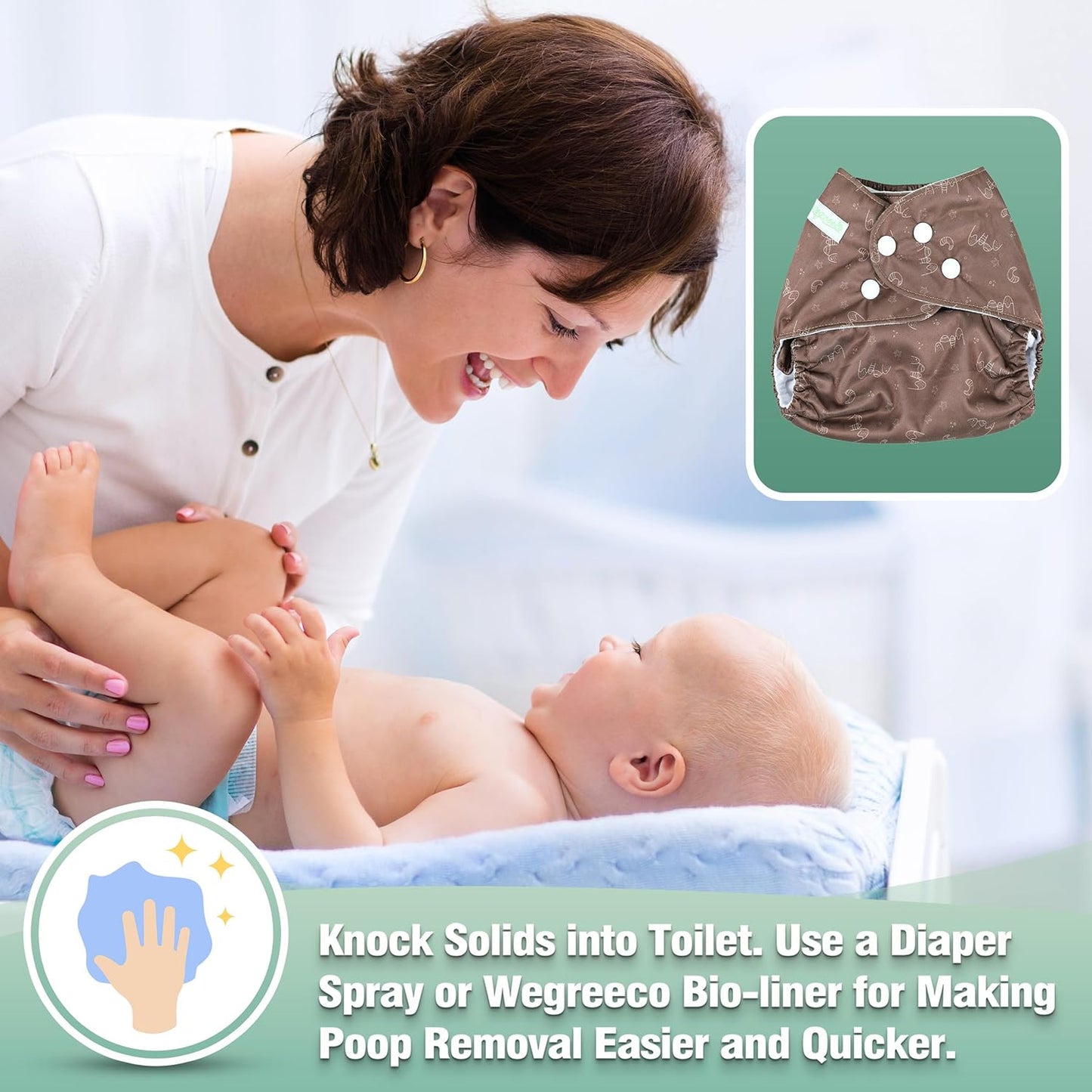 wegreeco Cloth Diapers 6 Pack with 6 Inserts & 1 Wet Bag, Washable Cloth Diapers for Babies, One Size Adjustable Reusable (Flower)