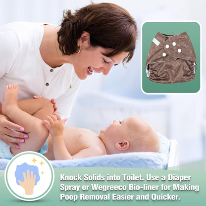 wegreeco Cloth Diapers 6 Pack with 6 Inserts & 1 Wet Bag, Washable Cloth Diapers for Babies, One Size Adjustable Reusable (Flower)