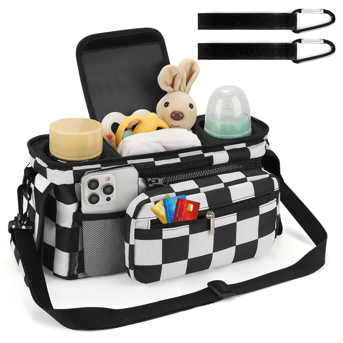 Accmor Universal Stroller Organizer with Insulated Cup Holder Detachable Phone Bag and Shoulder Strap,Stroller Bag Caddy Organizer Fits for Uppababy, Baby Jogger, Britax Strollers
