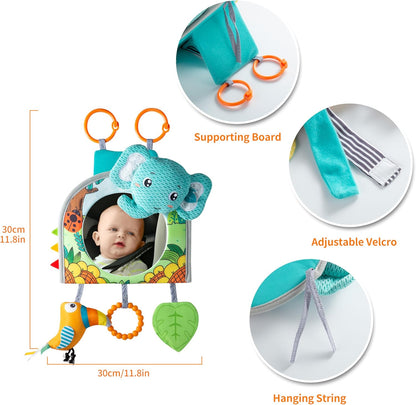 Lynncare Car Seat Toy, Baby Car Mirror Toy for Rear Facing, Travel Baby Activity Center with Hanging Engaging Toys for Infants Babies 0-6-12-18 Months Boy Girl