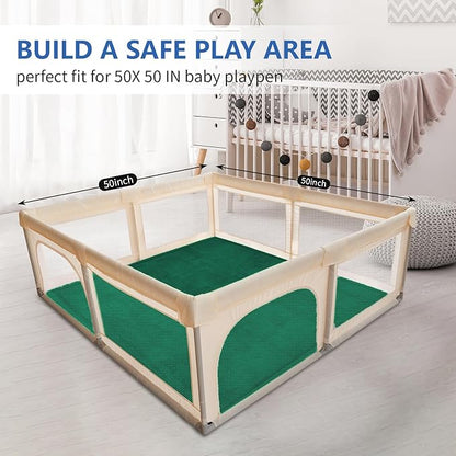 Ultra Soft Baby Play Mat for Floor,1.3" Thick Elasti-Foam 50x50 Playpen Mat for Toddlers Infant kids,Non-Slip Backing Safe for Crawling&Tummy Time,Tatami Style (Dark Green)