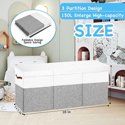 Large Toy Box Chest,Toy Storage Organizer,Storage Bins with Lids,Stuffed Animal Storage,Toy Bins for Kids,Toddlers,Baby,Girls,Nursery,Living room,playroom(Grey)