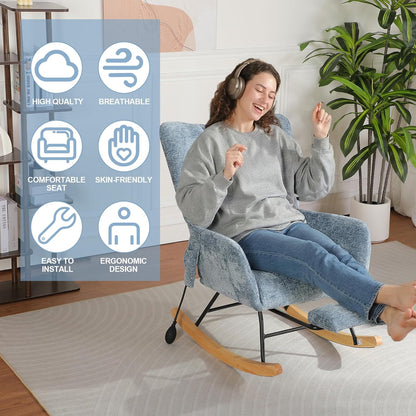 Rocking Chair Nursery with Airbag, Comfy Modern Nursery Rocking Reading Chair indoor with Footrest, Cozy Upholstered Glider Rocker Chairs for Living Room Bedroom Offices(Chenille, Dark Grey)