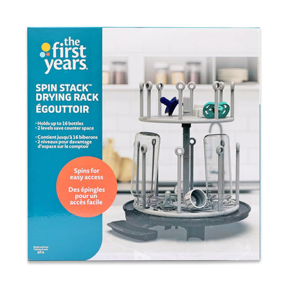 The First Years Spin Stack Bottle Drying Rack - Black - 2-Tier Rotating Countertop Drying Rack for Up to 16 Bottles - Baby Essentials for Everyday Use