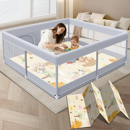 XVISHX Baby Playpen 50 x 50 Inch Play Pen Playards, Playpen for Babies and Toddlers, Baby Playard for Indoor & Outdoor Active Center Game Fence, with Skin-Friendly Fabric and Soft Breathable Mesh Grey