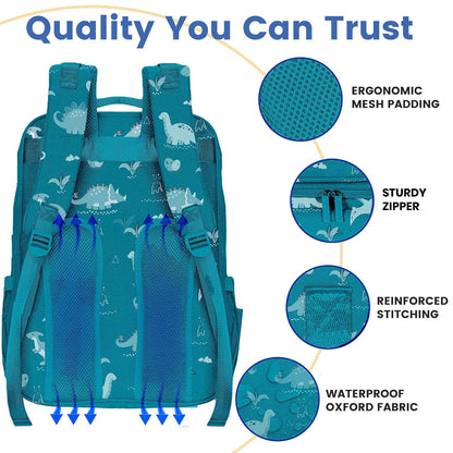 PILLANI Baby Diaper Bag Backpack - Large Waterproof Travel Diaper Bag for Boys & Girls, 16 Organizer Pockets with Changing Pad, Insulated Bottle Pockets & Stroller Straps, Baby Shower Gifts, Dinosaur