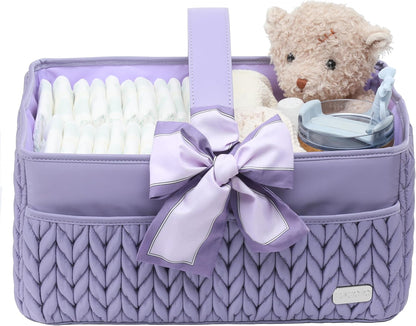 Luxurious Baby Diaper Caddy, Nursery Storage Basket for Newborn Essentials, Travel Baby Basket for Diapers Baby Wipes, Organizer Tote Bag Storage Bin, Baby Shower Gifts(Beige)