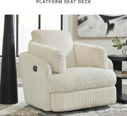 Signature Design by Ashley Tie-Breaker Cozy Contemporary Manual Press-Back Swivel Glider Rocker Recliner with 2 Bolster Pillows and Hidden Storage, White