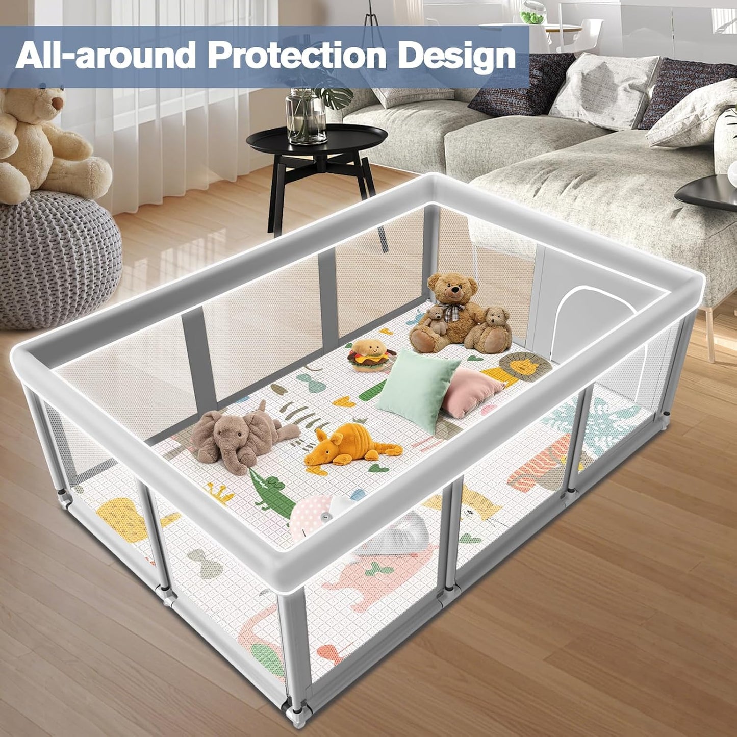 Large Baby Playpen for Babies and Toddlers, Playpen 74×50, Large Baby Play Yards Indoor & Outdoor, Sturdy Safety Baby Play Pen with Soft Breathable Mesh, Toddlers Activity Center with Anti-Slip Base