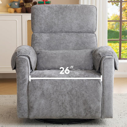 Oversized Power Rocker Recliner Chair, 26" Extra Wide Swivel Recliner with Adjustable Headrest, Chenille Glider Rocking Nursery Chair with Overstuffed Armrest, USB Ports, Cream