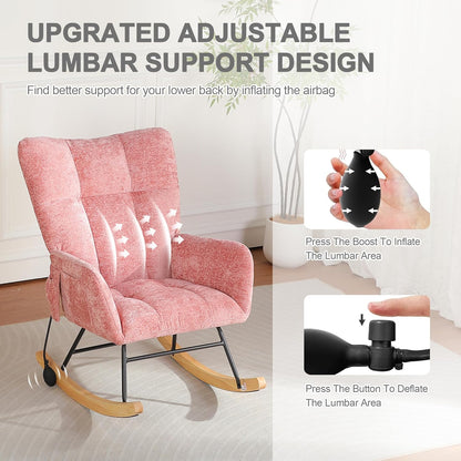 Rocking Chair Nursery with Airbag, Comfy Modern Nursery Rocking Reading Chair indoor with Footrest, Cozy Upholstered Glider Rocker Chairs for Living Room Bedroom Offices(Chenille, Dark Grey)