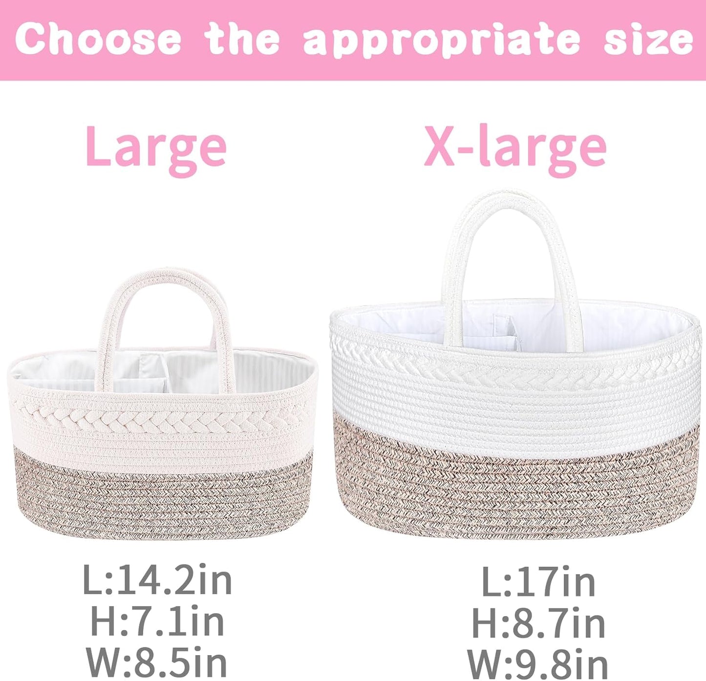 ABenkle Baby Diaper Caddy, Nursery Storage Bin and Car Organizer for Diapers and Baby Wipes, Cotton Rope Diaper Basket Caddy, Changing Table Diaper Storage Caddy